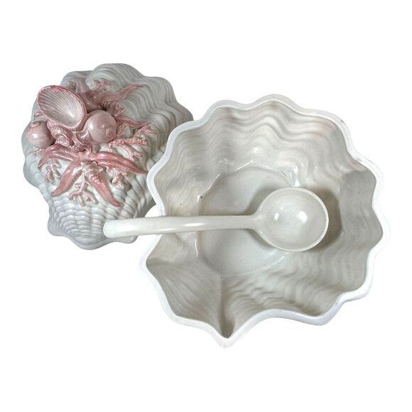Fitz And Floyd 1981 Clamshell Shell Shaped Soup Chowder Tureen Lid & Ladle READ - Picture 4 of 13